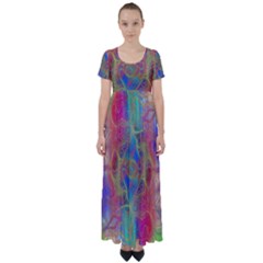 Boho Tie Dye Rainbow High Waist Short Sleeve Maxi Dress by SpinnyChairDesigns