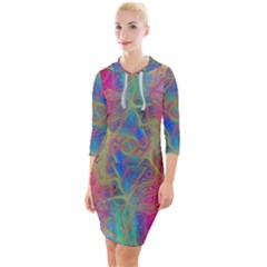 Boho Tie Dye Rainbow Quarter Sleeve Hood Bodycon Dress by SpinnyChairDesigns