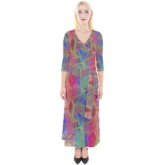 Boho Tie Dye Rainbow Quarter Sleeve Wrap Maxi Dress by SpinnyChairDesigns