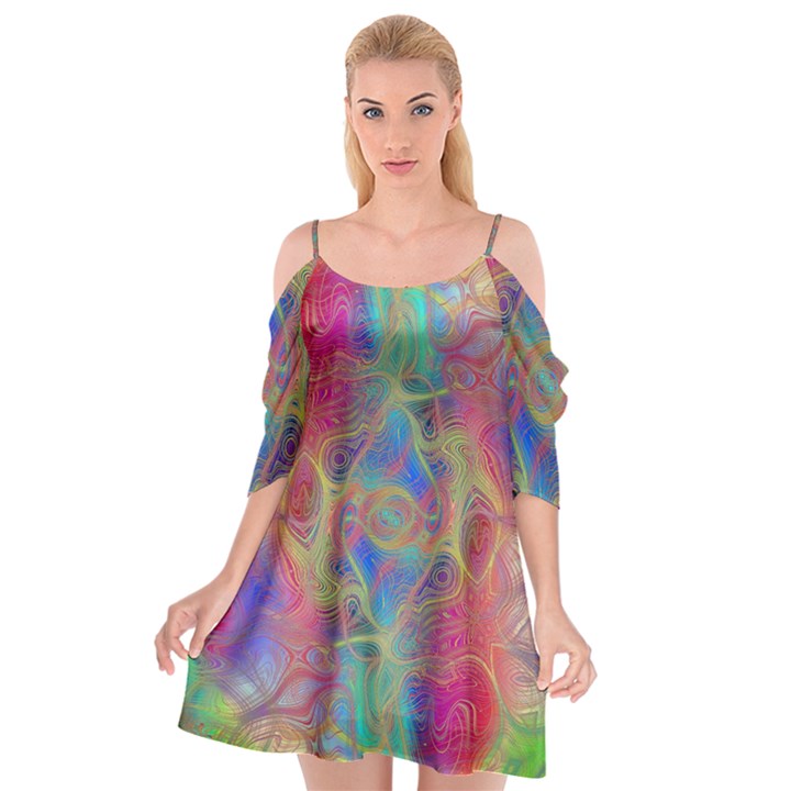 Boho Tie Dye Rainbow Cutout Spaghetti Strap Chiffon Dress