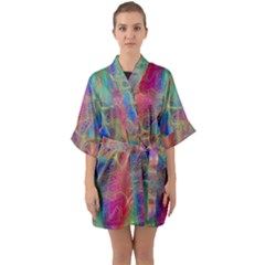 Boho Tie Dye Rainbow Half Sleeve Satin Kimono  by SpinnyChairDesigns