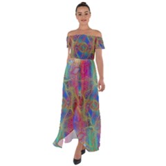 Boho Tie Dye Rainbow Off Shoulder Open Front Chiffon Dress by SpinnyChairDesigns