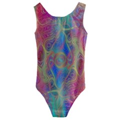 Boho Tie Dye Rainbow Kids  Cut-out Back One Piece Swimsuit by SpinnyChairDesigns