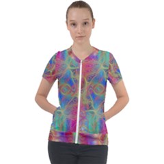 Boho Tie Dye Rainbow Short Sleeve Zip Up Jacket by SpinnyChairDesigns