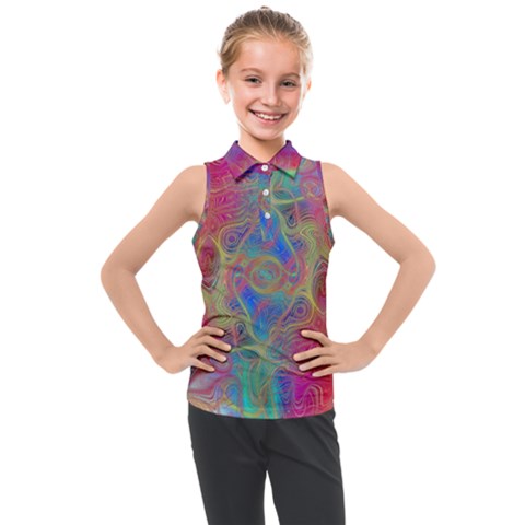 Boho Tie Dye Rainbow Kids  Sleeveless Polo Tee by SpinnyChairDesigns