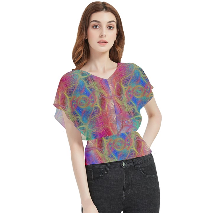 Boho Tie Dye Rainbow Butterfly Chiffon Blouse