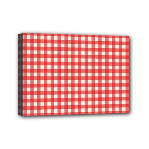 Red White Gingham Plaid Mini Canvas 7  X 5  (stretched) by SpinnyChairDesigns