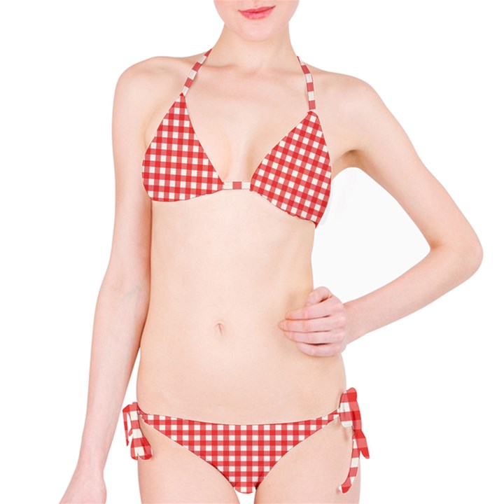 Red White Gingham Plaid Classic Bikini Set