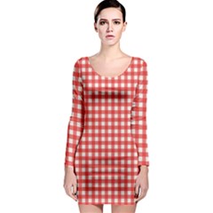 Red White Gingham Plaid Long Sleeve Bodycon Dress by SpinnyChairDesigns