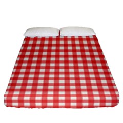 Red White Gingham Plaid Fitted Sheet (queen Size) by SpinnyChairDesigns