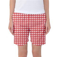 Red White Gingham Plaid Women s Basketball Shorts by SpinnyChairDesigns