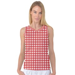 Red White Gingham Plaid Women s Basketball Tank Top by SpinnyChairDesigns