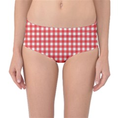 Red White Gingham Plaid Mid-waist Bikini Bottoms by SpinnyChairDesigns