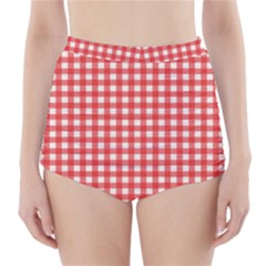 Red White Gingham Plaid High-waisted Bikini Bottoms by SpinnyChairDesigns