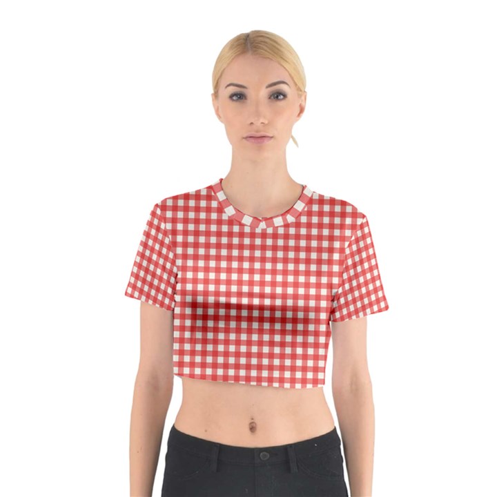 Red White Gingham Plaid Cotton Crop Top