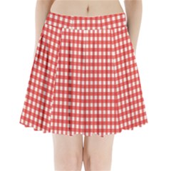 Red White Gingham Plaid Pleated Mini Skirt by SpinnyChairDesigns