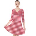 Red White Gingham Plaid Quarter Sleeve Front Wrap Dress View1