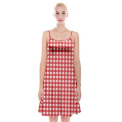 Red White Gingham Plaid Spaghetti Strap Velvet Dress by SpinnyChairDesigns