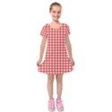 Red White Gingham Plaid Kids  Short Sleeve Velvet Dress View1