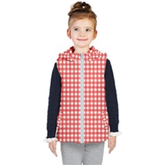 Red White Gingham Plaid Kids  Hooded Puffer Vest by SpinnyChairDesigns