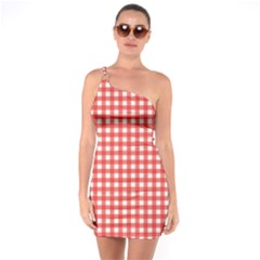 Red White Gingham Plaid One Soulder Bodycon Dress by SpinnyChairDesigns