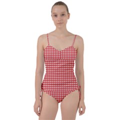 Red White Gingham Plaid Sweetheart Tankini Set by SpinnyChairDesigns