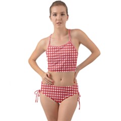 Red White Gingham Plaid Mini Tank Bikini Set by SpinnyChairDesigns