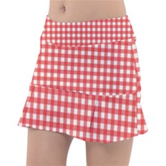 Red White Gingham Plaid Tennis Skorts by SpinnyChairDesigns