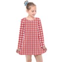 Red White Gingham Plaid Kids  Long Sleeve Dress View1