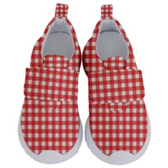 Red White Gingham Plaid Kids  Velcro No Lace Shoes by SpinnyChairDesigns