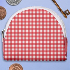 Red White Gingham Plaid Horseshoe Style Canvas Pouch by SpinnyChairDesigns