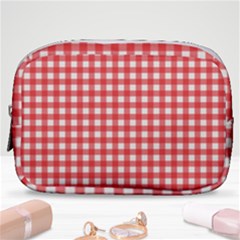 Red White Gingham Plaid Make Up Pouch (small) by SpinnyChairDesigns