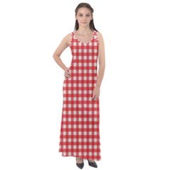 Red White Gingham Plaid Sleeveless Velour Maxi Dress by SpinnyChairDesigns