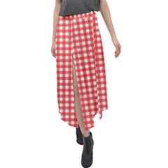 Red White Gingham Plaid Velour Split Maxi Skirt by SpinnyChairDesigns