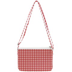 Red White Gingham Plaid Double Gusset Crossbody Bag by SpinnyChairDesigns