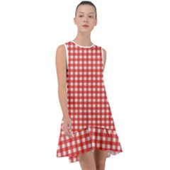 Red White Gingham Plaid Frill Swing Dress by SpinnyChairDesigns