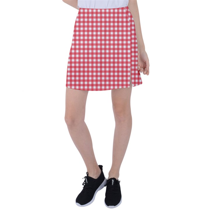 Red White Gingham Plaid Tennis Skirt