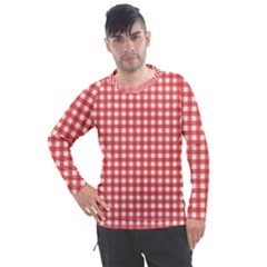 Red White Gingham Plaid Men s Pique Long Sleeve Tee