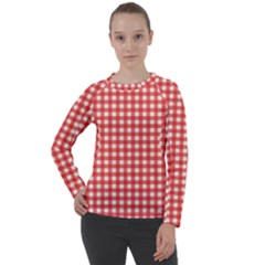 Red White Gingham Plaid Women s Long Sleeve Raglan Tee