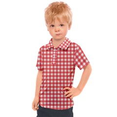 Red White Gingham Plaid Kids  Polo Tee