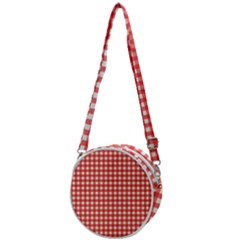 Red White Gingham Plaid Crossbody Circle Bag by SpinnyChairDesigns