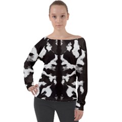 Rorschach Ink Blot Pattern Off Shoulder Long Sleeve Velour Top