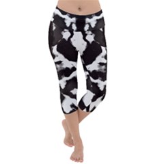 Rorschach Ink Blot Pattern Lightweight Velour Capri Yoga Leggings by SpinnyChairDesigns