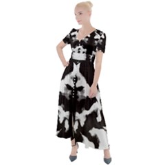 Rorschach Ink Blot Pattern Button Up Short Sleeve Maxi Dress