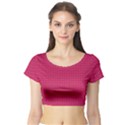 Rose Pink Color Polka Dots Short Sleeve Crop Top View1