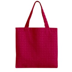 Rose Pink Color Polka Dots Zipper Grocery Tote Bag by SpinnyChairDesigns