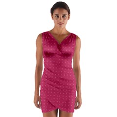 Rose Pink Color Polka Dots Wrap Front Bodycon Dress by SpinnyChairDesigns