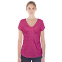 Rose Pink Color Polka Dots Short Sleeve Front Detail Top View1