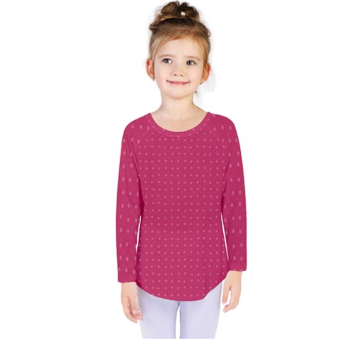 Rose Pink Color Polka Dots Kids  Long Sleeve Tee by SpinnyChairDesigns