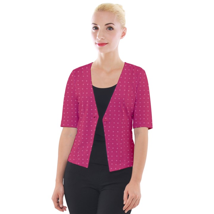 Rose Pink Color Polka Dots Cropped Button Cardigan